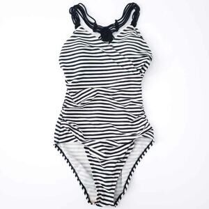 Merona Black And White Stripe Swimsuit Womens Small Bathing Suit One Piece